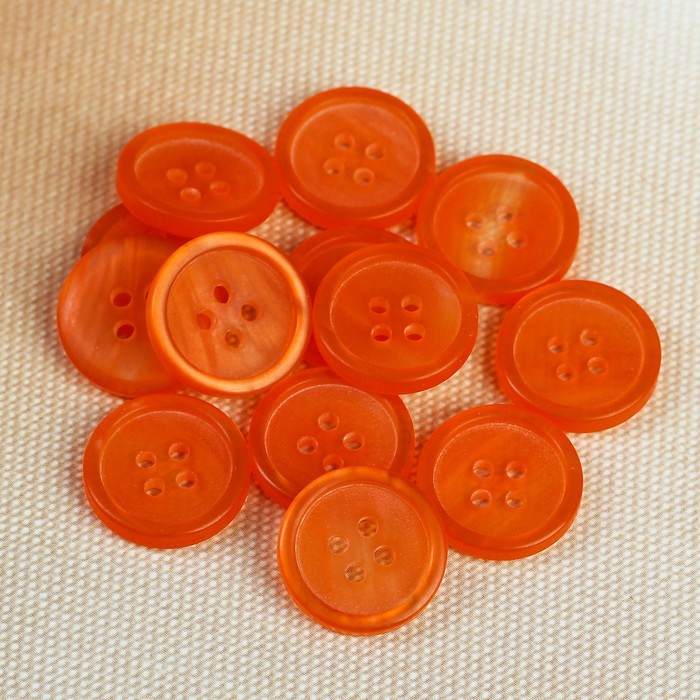 Пуговица, 4 прокола, 15мм, цвет оранжевый