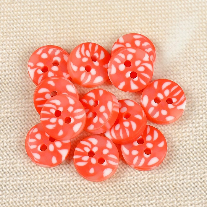 Пуговица, 2 прокола, 11мм, цвет красно-белый