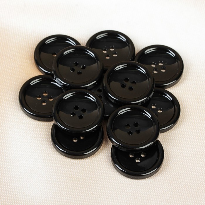 Пуговица, 4 прокола, 28мм, цвет чёрный