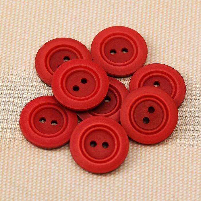 Пуговица, 2 прокола, 15мм, ярко-цвет красный