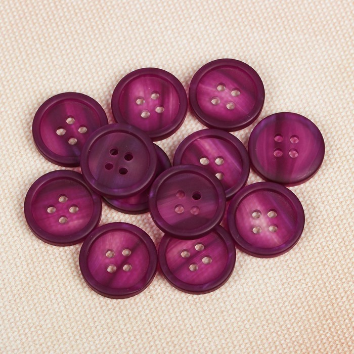 Пуговица, 4 прокола, 15мм, цвет сиреневый