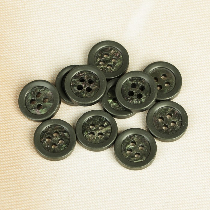 Пуговица, 4 прокола, 15мм, цвет тёмно-серый