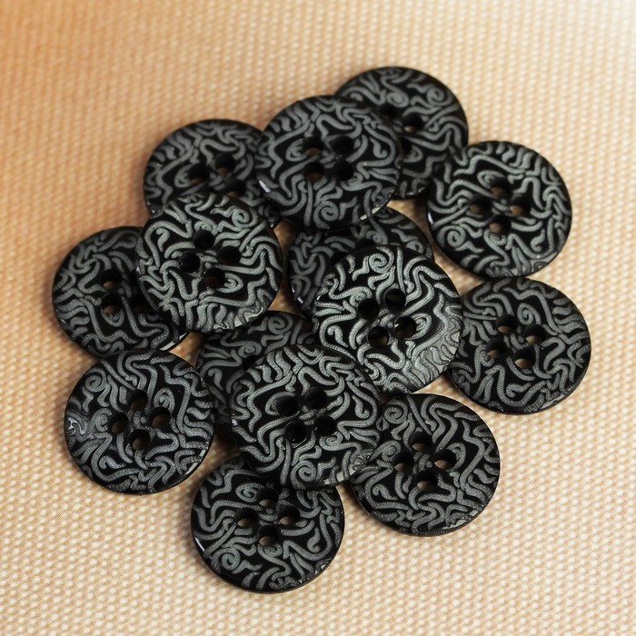 Пуговица, 4 прокола, 15мм, цвет чёрный