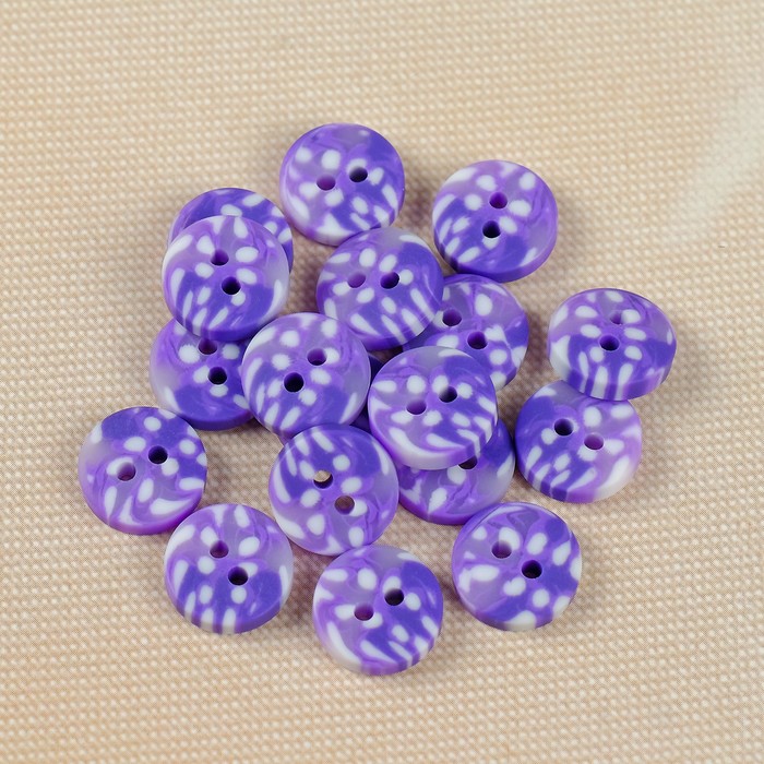 Пуговица, 2 прокола, 11мм, цвет сиренево-белый