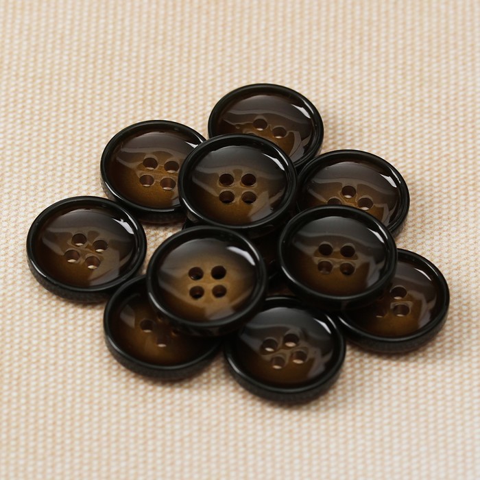 Пуговица, 4 прокола, 15мм, цвет коричневый