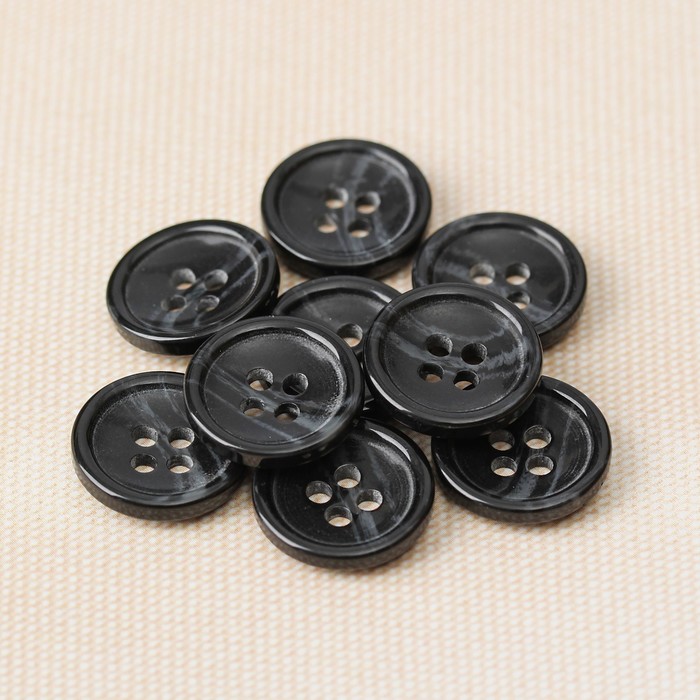 Пуговица, 4 прокола, 15мм, цвет чёрный