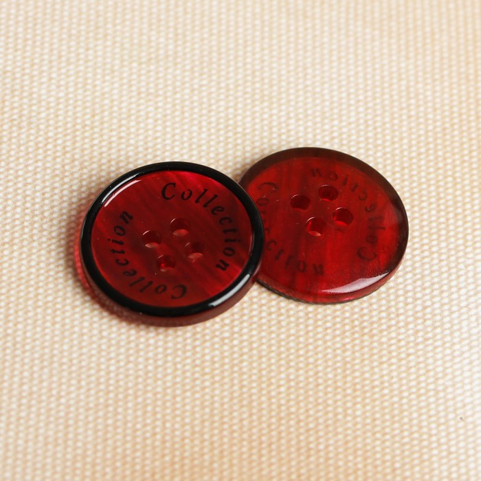 Пуговица, 4 прокола, 21,5мм, цвет красный