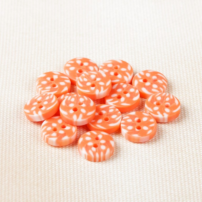 Пуговица, 2 прокола, 11мм, цвет оранжево-белый