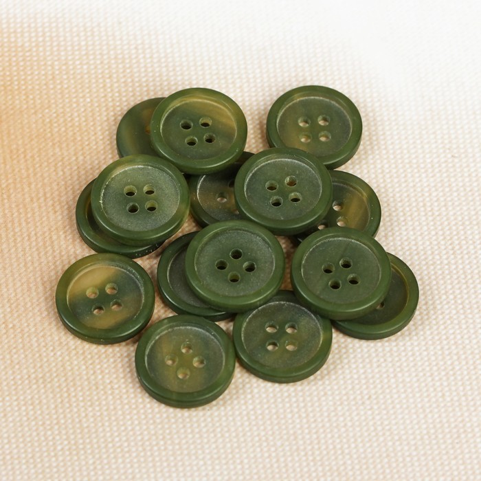 Пуговица, 4 прокола, 15мм, цвет оливковый
