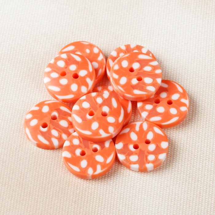 Пуговица, 2 прокола, 20,5мм, цвет оранжево-белый