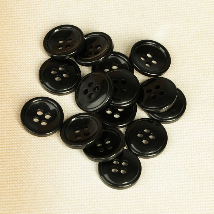 Пуговица, 4 прокола, 15мм, цвет чёрный