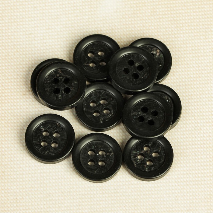 Пуговица, 4 прокола, 15мм, цвет чёрный