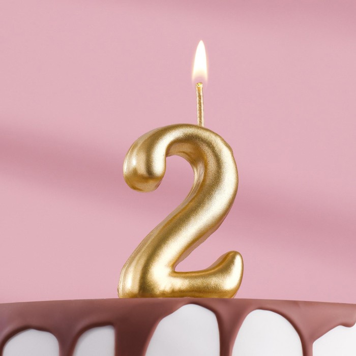 Свеча для торта цифра Золотая, 5,5 см, цифра 2 свеча для торта цифра золотая 7 8 см цифра 9