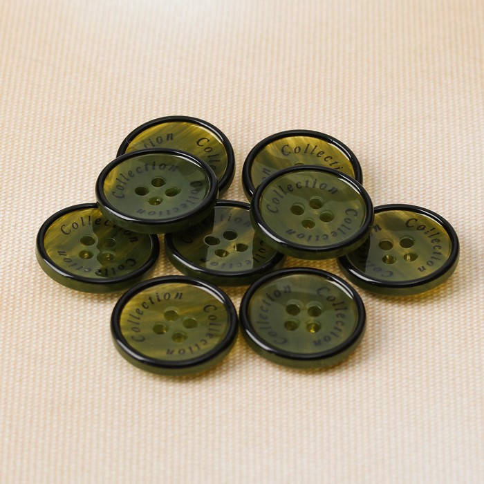 Пуговица, 4 прокола, 21,5мм, цвет оливковый