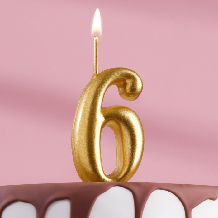 Свеча для торта цифра Золотая, 5,5 см, цифра 6