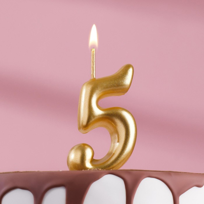 Свеча для торта цифра Золотая, 5,5 см, цифра 5 свеча для торта сердечки серебряно золотая 12 5 см цифра 8