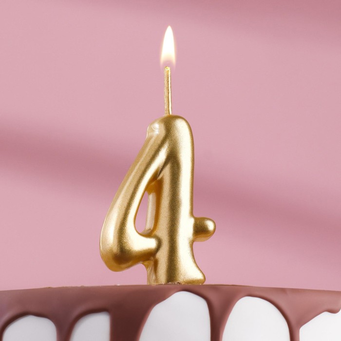 Свеча для торта цифра Золотая, 5,5 см, цифра 4 свеча для торта цифра золотая 7 8 см цифра 9