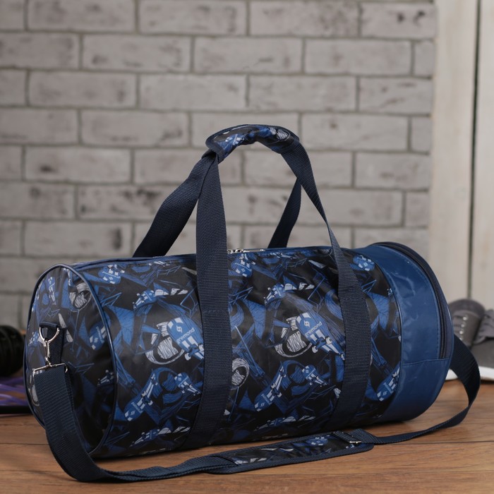 Сумка спортивная на молнии "Скейтборд", 1 отдел, 1 наружный карман, длинный ремень, синий/чёрный