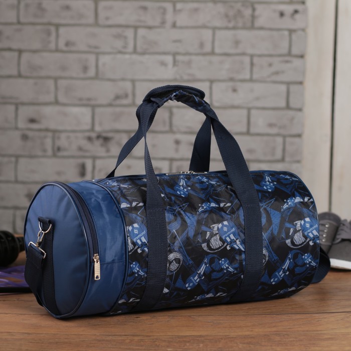 Сумка спортивная на молнии "Скейтборд", 1 отдел, 1 наружный карман, длинный ремень, синий/чёрный