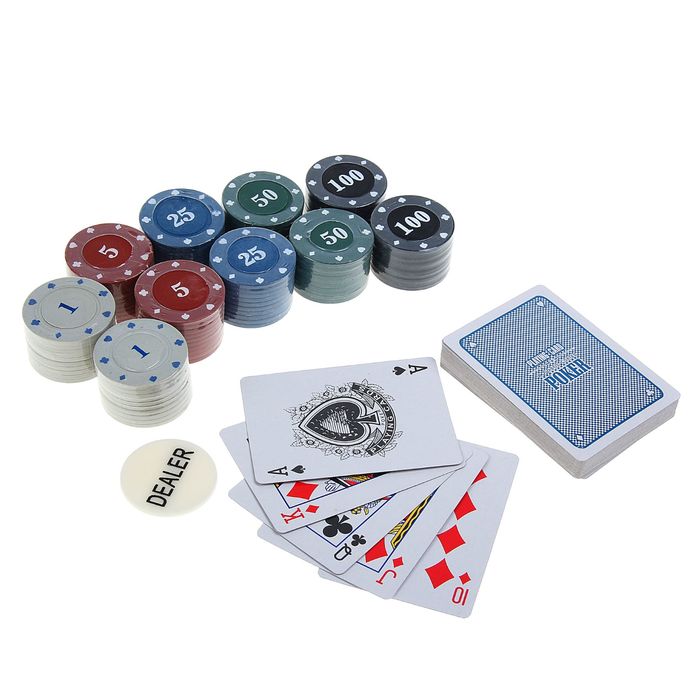 Набор для покера Poker: 2 колоды карт по 54 шт., 100 фишек, УЦЕНКА (без упаковки)