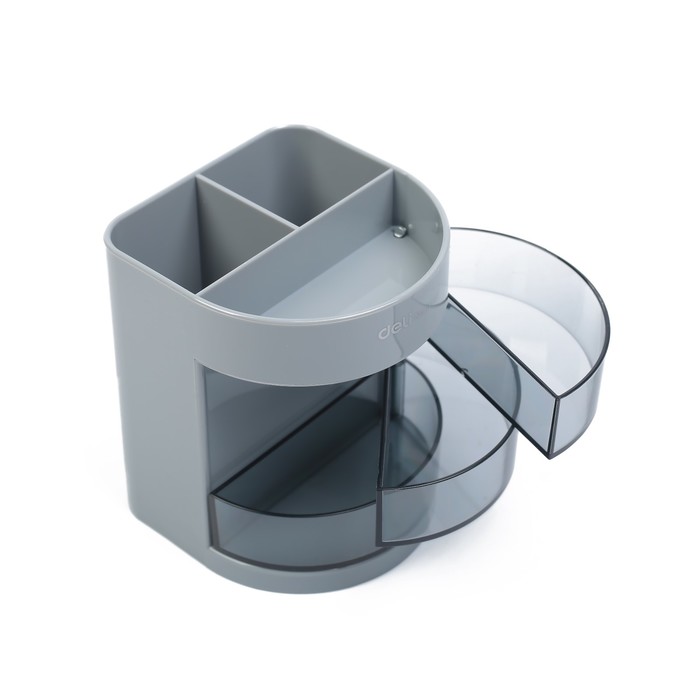 Подставка для пишущих принадлежностей черно/прозрачный пластик с выдвиж отд DELI