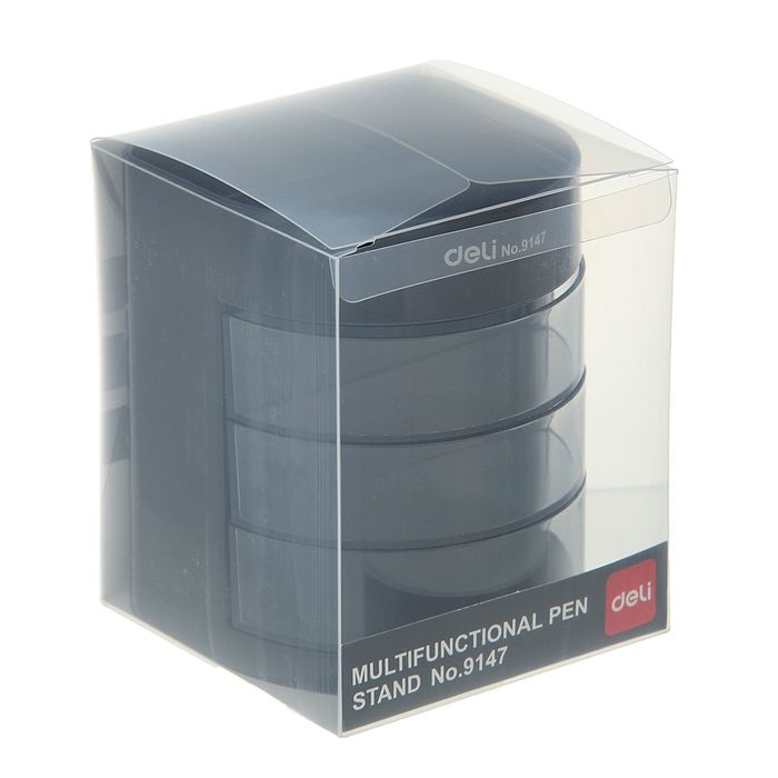 Подставка для пишущих принадлежностей черно/прозрачный пластик с выдвиж отд DELI