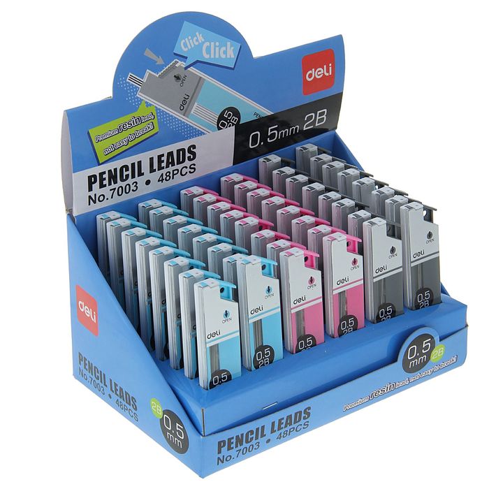 Грифели для механических карандашей 2В 0,5мм 20шт длина-60мм DELI