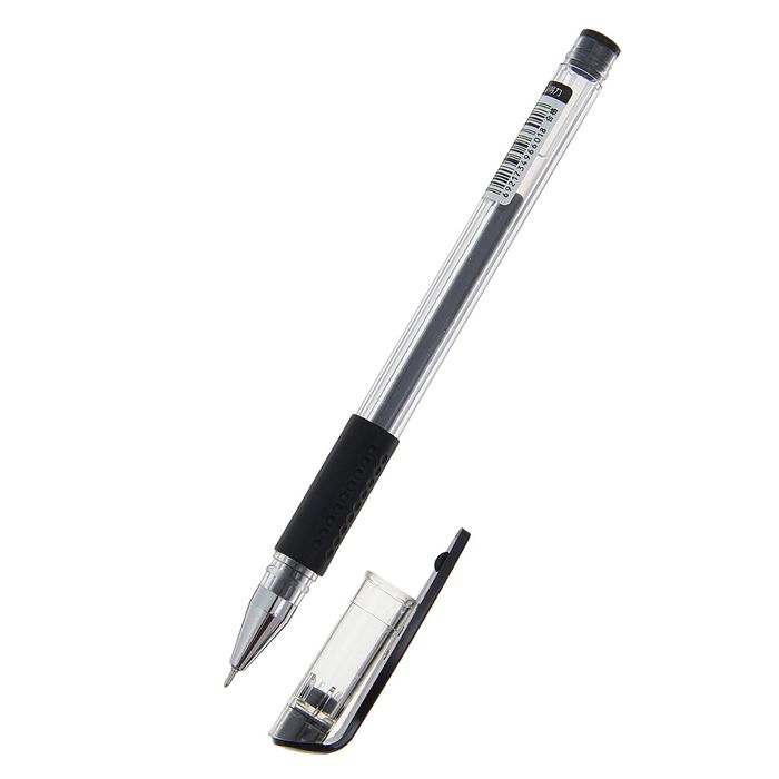 Ручка гелевая 0,5мм черная корпус прозрачный с резиновым держателем DELI