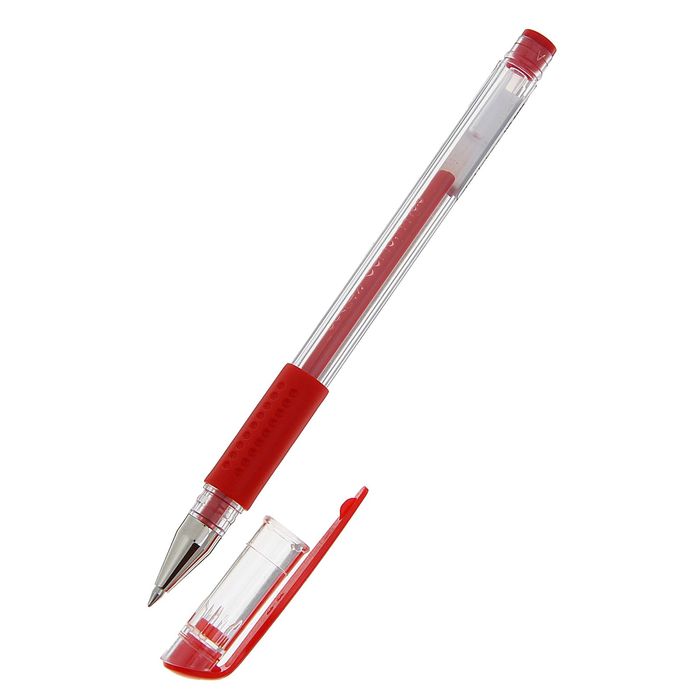 Ручка гелевая 0,5мм красная корпус прозрачный с резиновым держателем DELI