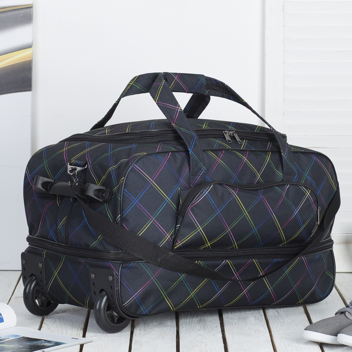 Сумка дорожная на колёсах "Линии", с расширением, 1 отдел, 1 наружный карман, цвет чёрный