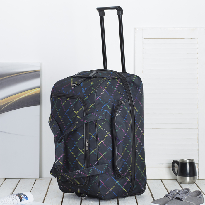 Сумка дорожная на колёсах "Линии", с расширением, 1 отдел, 1 наружный карман, цвет чёрный