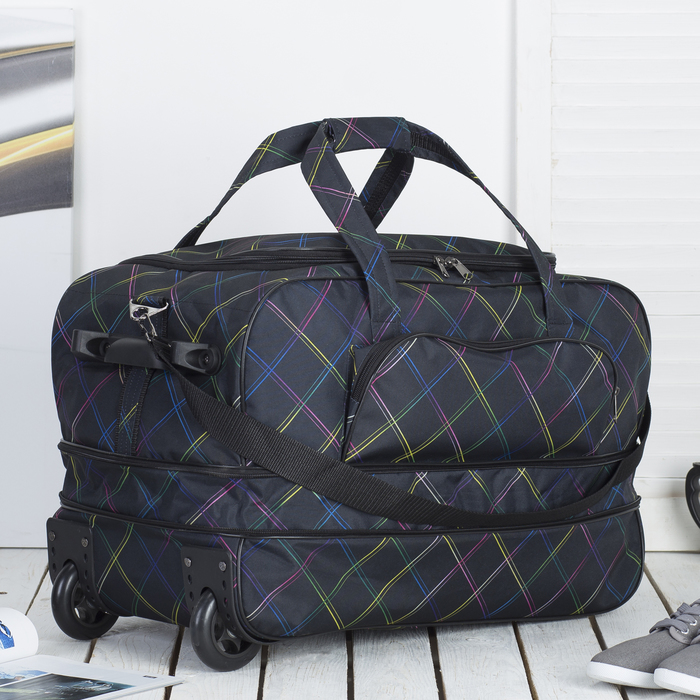Сумка дорожная на колёсах "Линии", с расширением, 1 отдел, 1 наружный карман, цвет чёрный