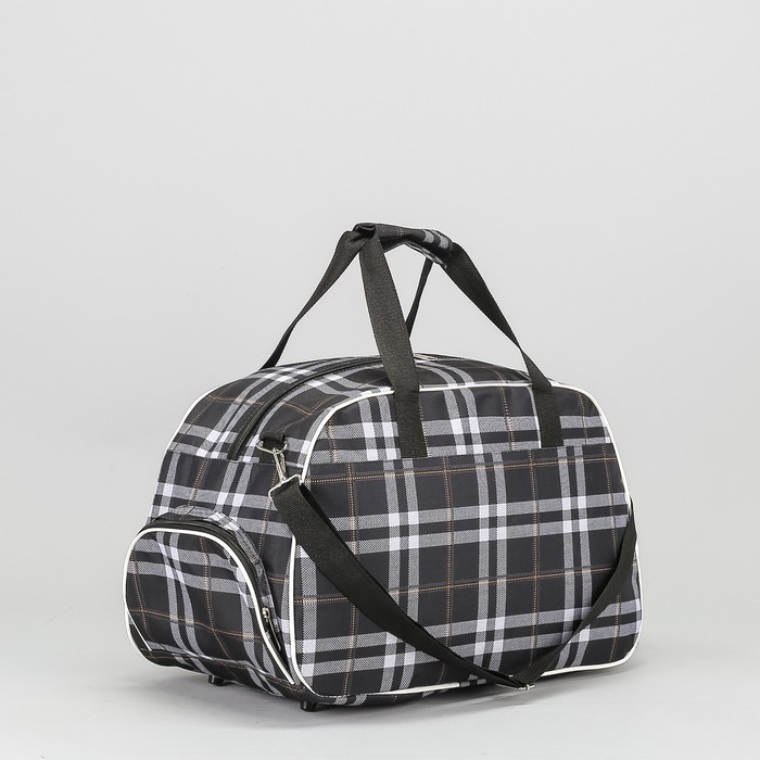 Сумка дорожная "Клетка", 1 отдел, 2 наружных кармана, длинный ремень, цвет чёрный