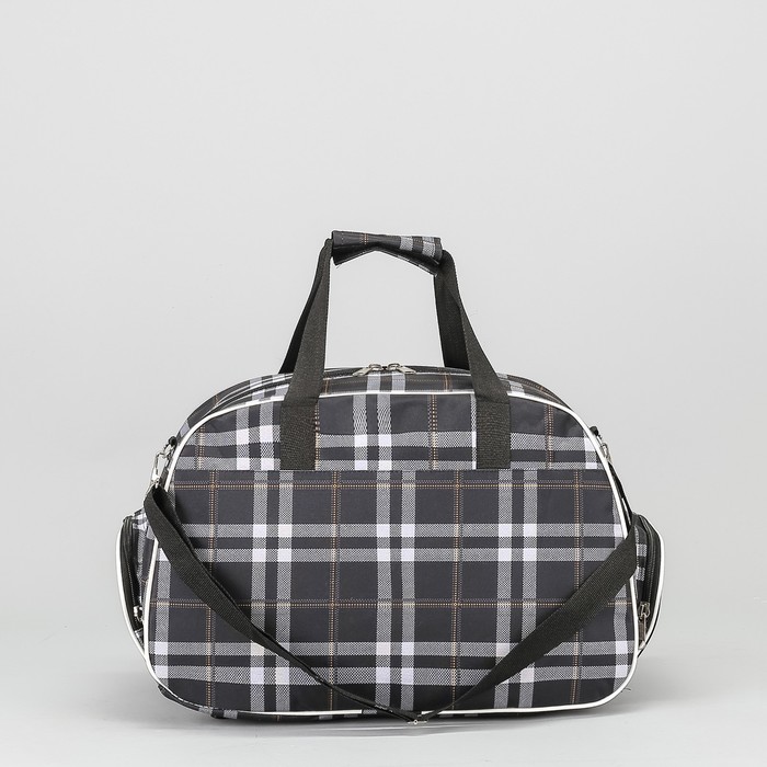 Сумка дорожная "Клетка", 1 отдел, 2 наружных кармана, длинный ремень, цвет чёрный