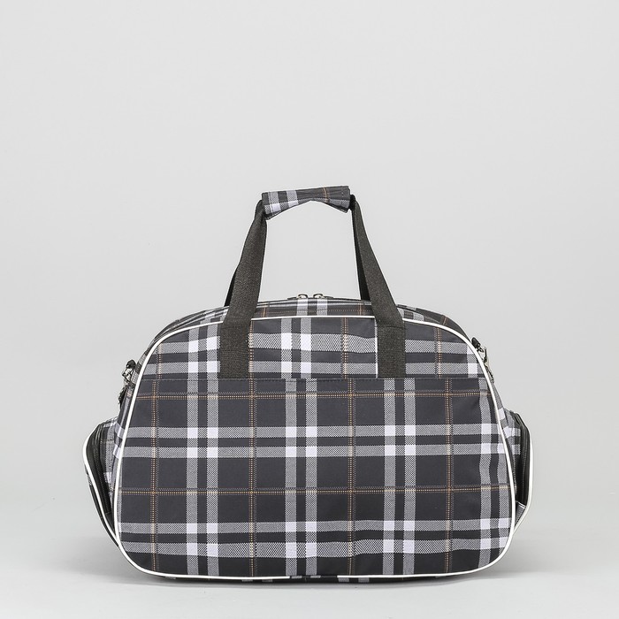 Сумка дорожная "Клетка", 1 отдел, 2 наружных кармана, длинный ремень, цвет чёрный