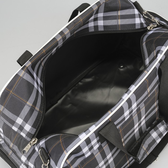 Сумка дорожная "Клетка", 1 отдел, 2 наружных кармана, длинный ремень, цвет чёрный