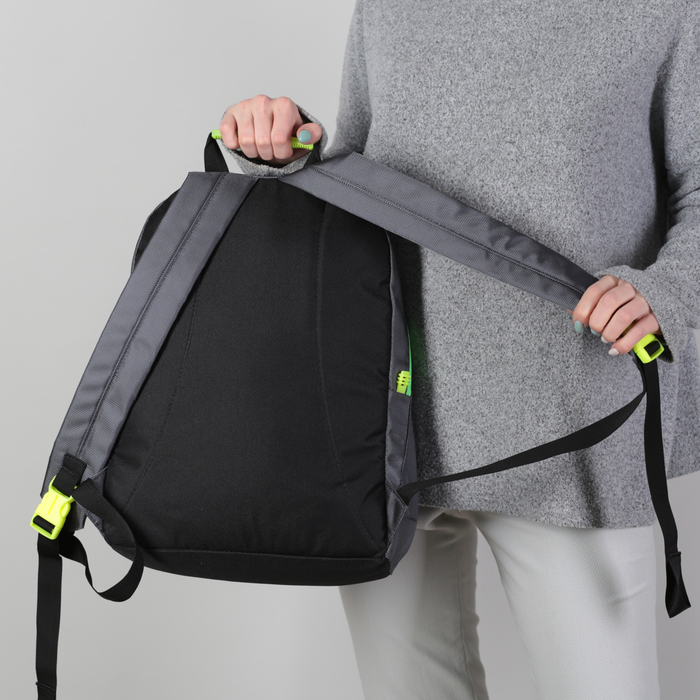 Рюкзак молодёжный на молнии, 1 отдел, 1 наружный карман, серый/салатовый