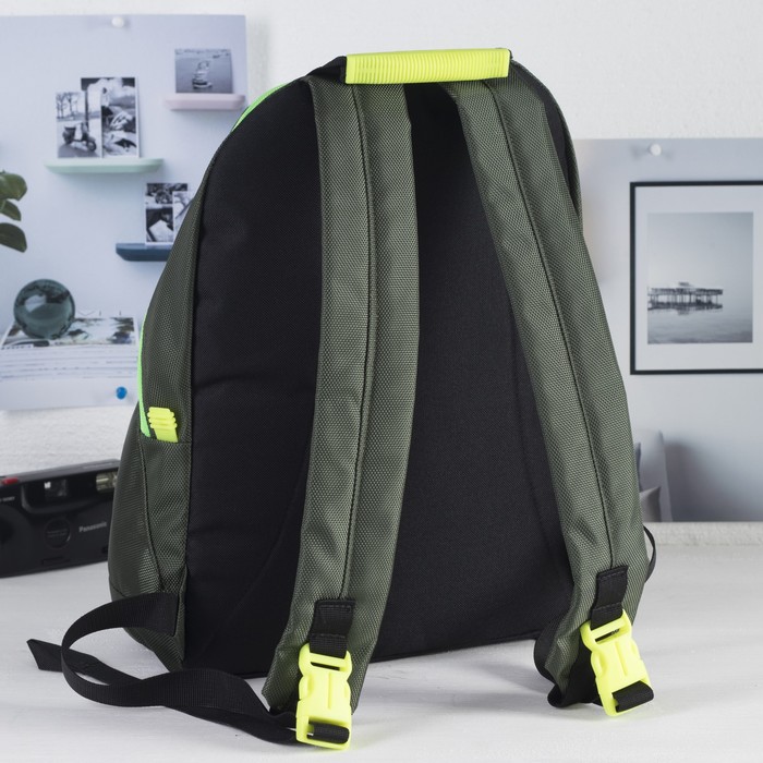 Рюкзак молодёжный на молнии, 1 отдел, 1 наружный карман, хаки/салатовый