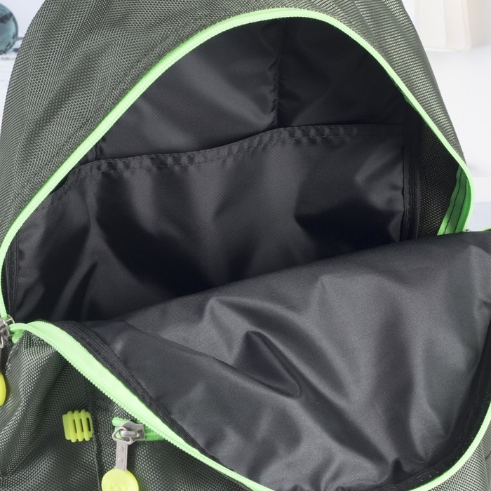 Рюкзак молодёжный на молнии, 1 отдел, 1 наружный карман, хаки/салатовый