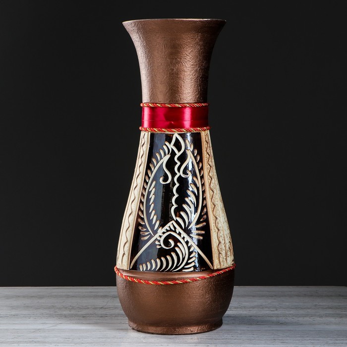 Ваза напольная "Осень" ангоб, бордовая лента