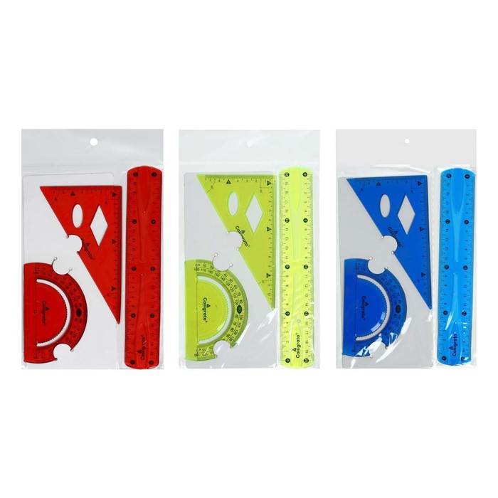 фото Набор геометрический, силиконовый, гибкий: линейка 20 см, угольник, транспортир, микс