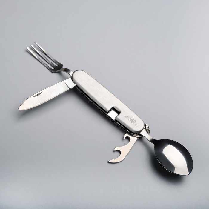 фото Набор туриста 4в1: нож, вилка, ложка, открывалка, рукоять металлическая