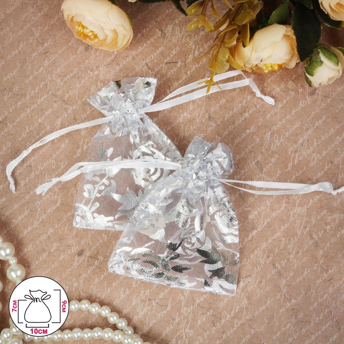 Мешочек подарочный «Розы серебристые», 7×9, цвет белый с серебром мешочек подарочный звёзды с месяцем 7x9 цвет белый с серебром