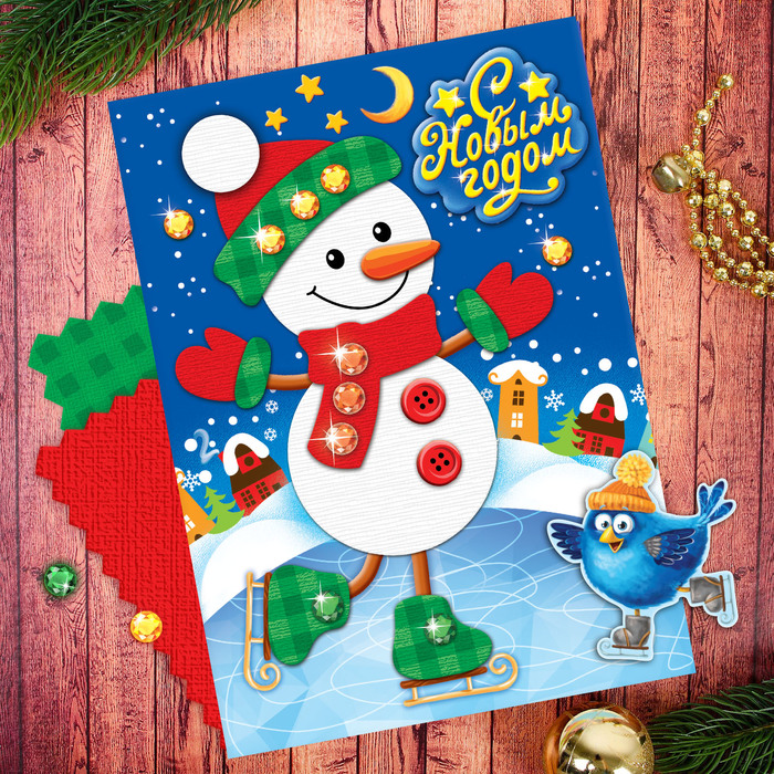 Аппликация самоклеящейся тканью "Снеговик"
