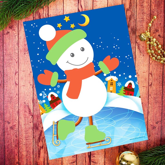 Аппликация самоклеящейся тканью "Снеговик"