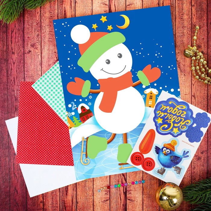 Аппликация самоклеящейся тканью "Снеговик"