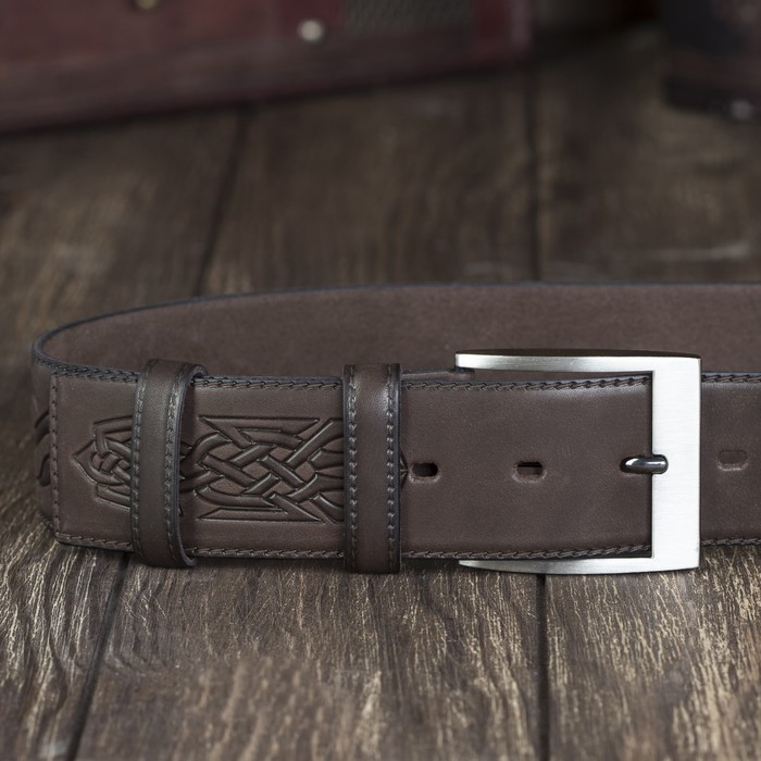 Ремень мужской, винт, пряжка под металл, ширина - 4см, коричневый