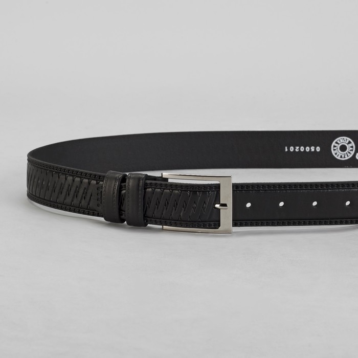 Ремень мужской, винт, пряжка под металл, ширина - 3,4см, чёрный