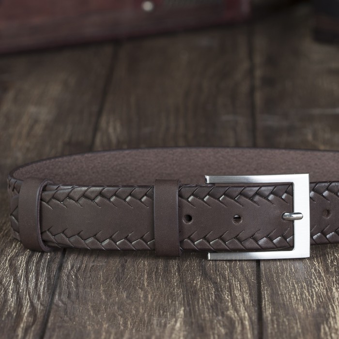 Ремень мужской, винт, пряжка под металл, ширина- 3,4см, коричневый