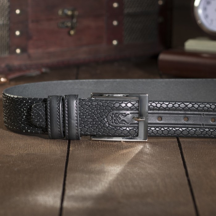 Ремень мужской, винт, пряжка под металл, ширина- 3,4см, чёрный